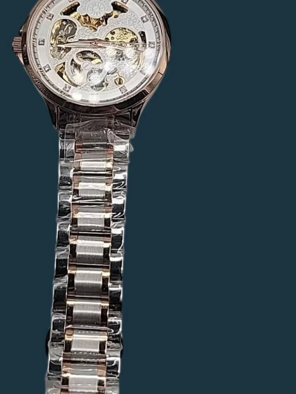 Luminous Mens Skeleton Automatic Watch 42mm T22k Gold Plated Diamond Markers